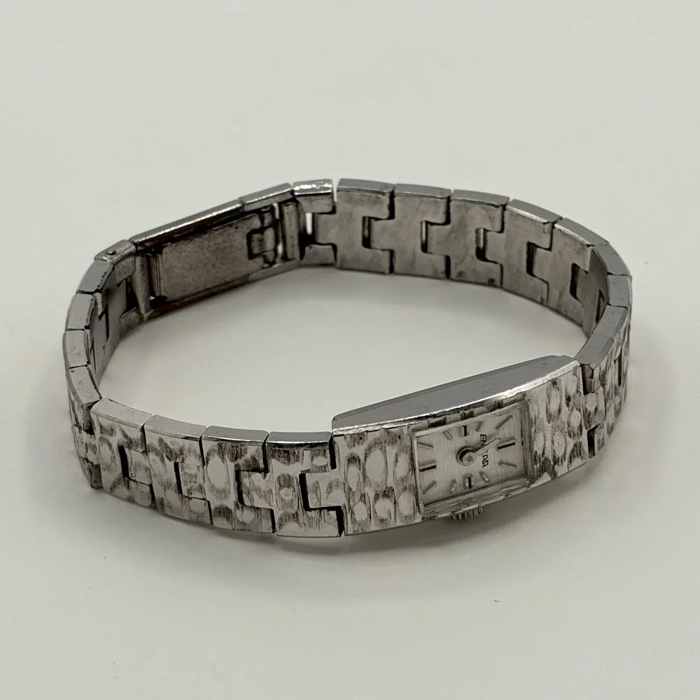 Vintage Enicar Silver‎ Tone Textured Link Analog Manual Women Watch